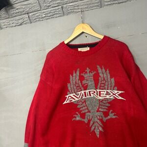Avirex Vintage Red Knit Graphic Eagle Crest Sweater Mens 2XL Streetwear Hip Hop‎